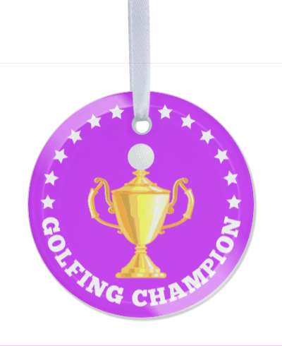 purple golfing champion trophy stars golfball stickers, magnet