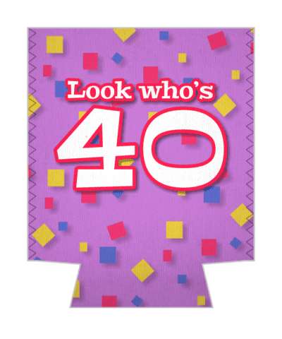 purple look whos 40 confetti 40th birthday stickers, magnet