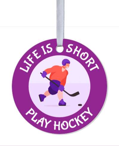 purple player life is short play hockey stickers, magnet
