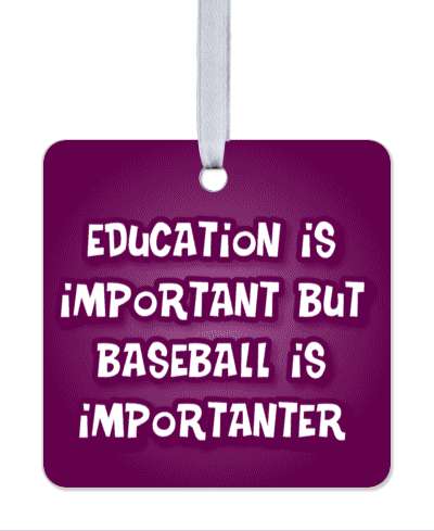 purple white education is important but baseball is importanter word play stickers, magnet