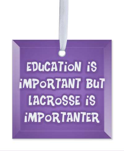 purple white education is important but lacrosse is importanter funny stickers, magnet
