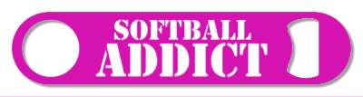 purple white stencil softball addict fanatic stickers, magnet