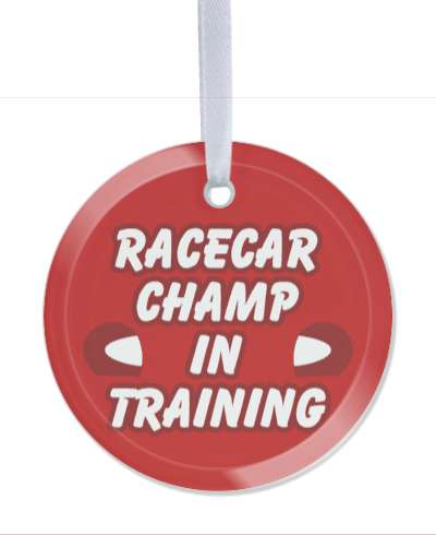 racecar champ in training deep red white stickers, magnet