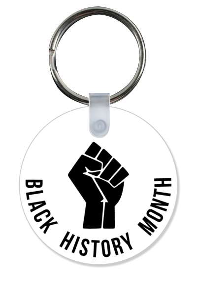 raised fist black history month basic black white stickers, magnet