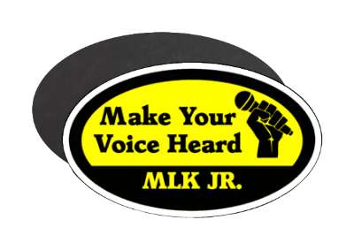raised fist microphone make your voice heard mlk jr yellow black stickers, magnet