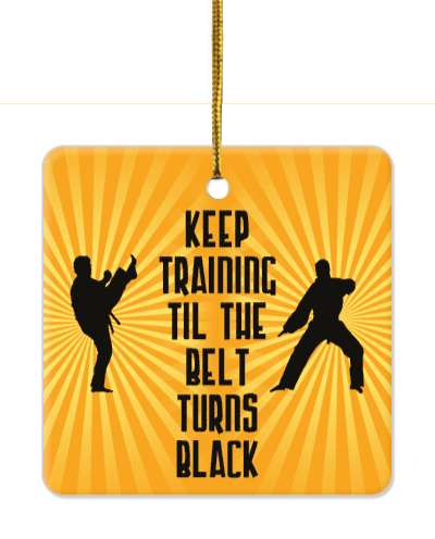 rays orange martial arts silhouettes keep training til the belt turns black stickers, magnet
