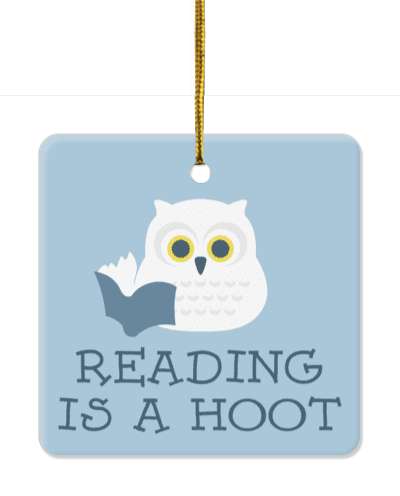 reading is a hoot wordplay cute white owl with book stickers, magnet