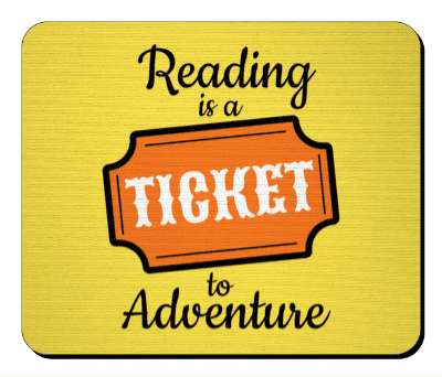 reading is a ticket to adventure orange cursive stickers, magnet