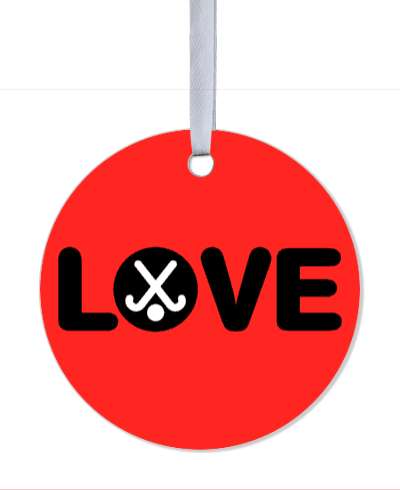 red black love field hockey crossed sticks ball stickers, magnet