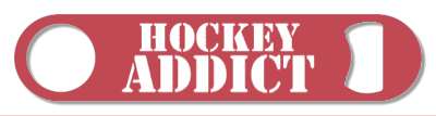 red bold hockey addict fanatic stencil stickers, magnet