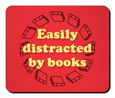 red easily distracted by books stickers, magnet