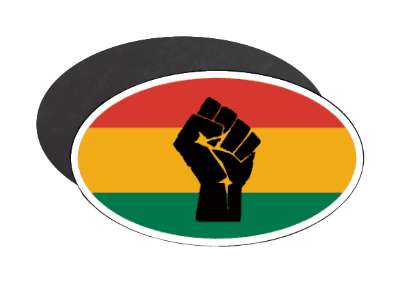 red orange green black raised fist african flag stickers, magnet