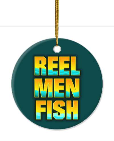 reel men fish stylized funny wordplay stickers, magnet