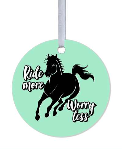 ride more worry less horseback riding mint green stickers, magnet