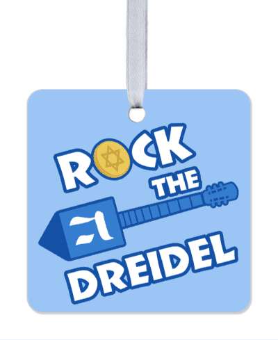 rock the dreidel guitar dreidel blue hebrew stickers, magnet