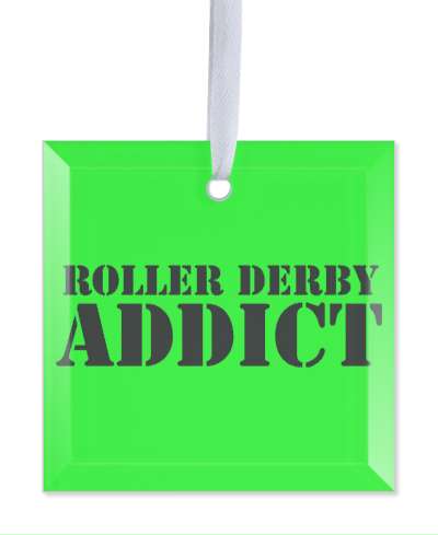 roller derby addict black stencil green stickers, magnet
