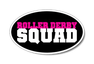 roller derby squad pink white black stickers, magnet