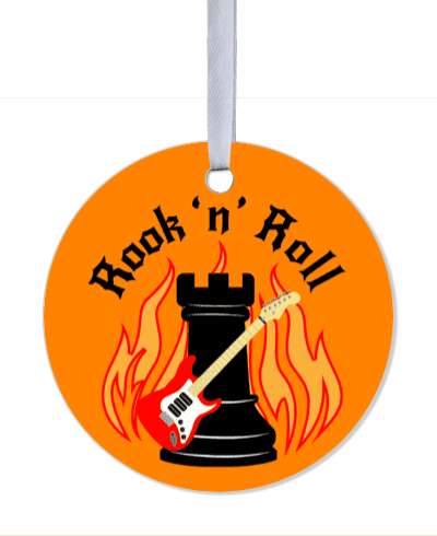 rook n roll wordplay rock and roll pun chess piece with electric guitar flames stickers, magnet