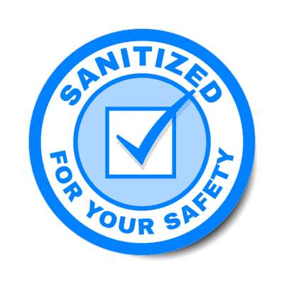 sanitized for your safety checkmark blue stickers, magnet