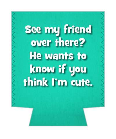 see my friend over there he wants to know if you think im cute pickup line stickers, magnet