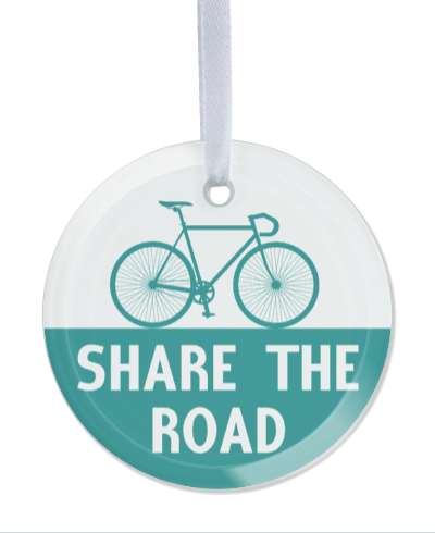 share the road silhouette bicycle split white teal stickers, magnet