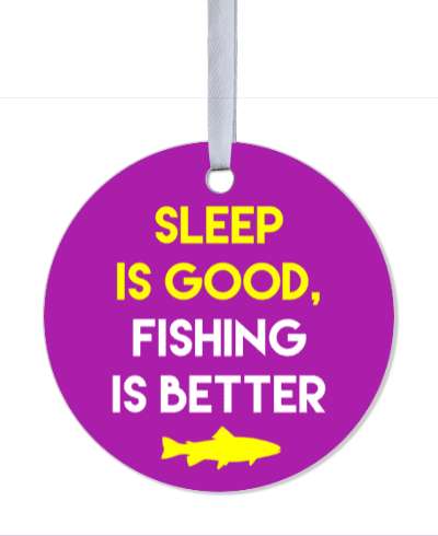 sleep is good fishing is better fish silhouette purple yellow white stickers, magnet