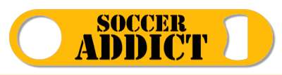 soccer addict stencil orange black stickers, magnet