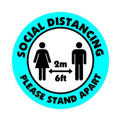 social distance please stand apart 6ft 2m bright aqua floor sticker