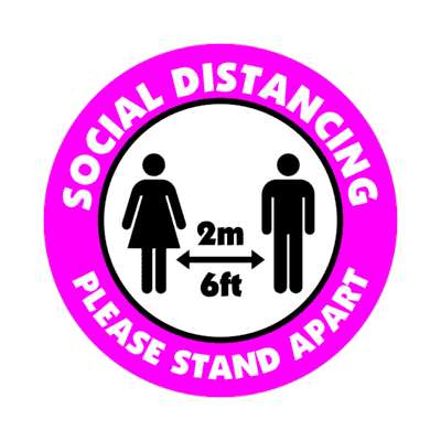social distance please stand apart 6ft 2m bright magenta floor sticker