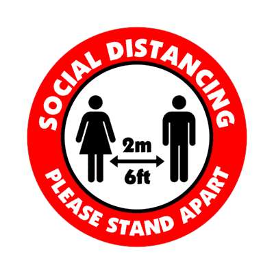 social distance please stand apart 6ft 2m bright red floor sticker
