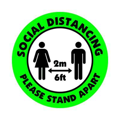 social distance please stand apart 6ft 2m green bright floor sticker