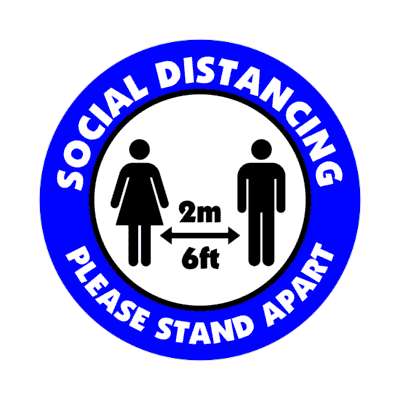 social distance please stand apart 6ft 2m medium blue floor sticker