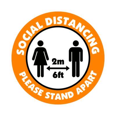 social distance please stand apart 6ft 2m orange bright floor sticker