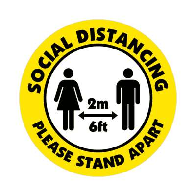 social distance please stand apart 6ft 2m yellow orange floor sticker
