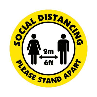 social distance please stand apart 6ft 2m yellow orange floor sticker