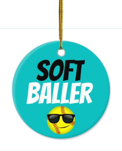 soft baller smiling ball sunglasses wordplay teal softball stickers, magnet