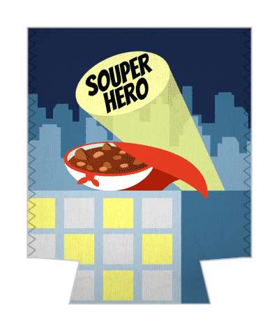 souper hero super bowl of soup in a cape pun stickers, magnet