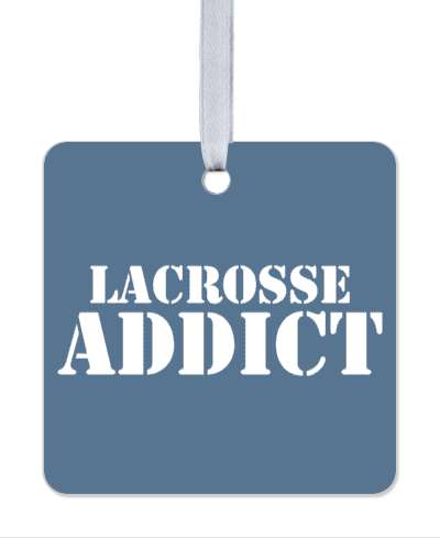 sports fan stencil white lacrosse addict blue stickers, magnet