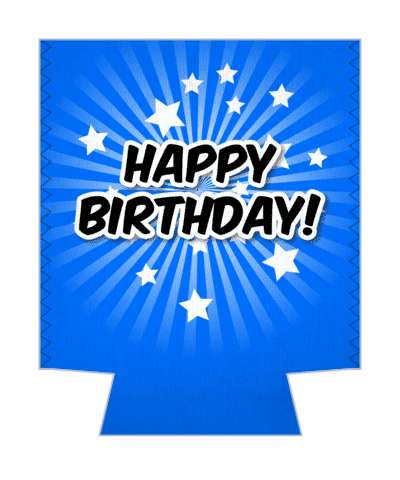 star burst rays happy birthday blue stickers, magnet