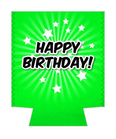 star burst rays happy birthday green stickers, magnet