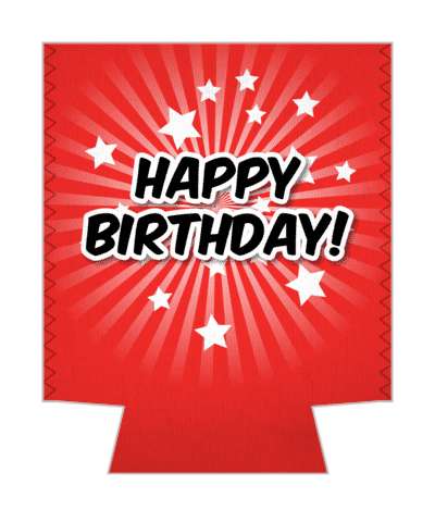star burst rays happy birthday red stickers, magnet