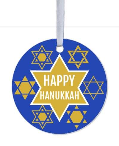 star of david happy hanukkah blue gold white stickers, magnet