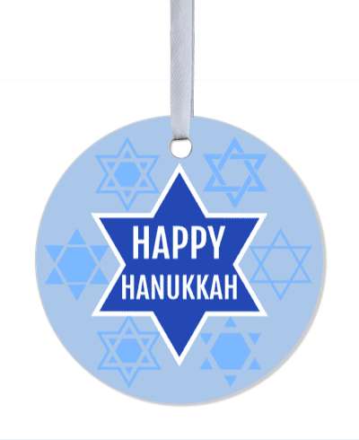 star of david happy hanukkah light blue white stickers, magnet