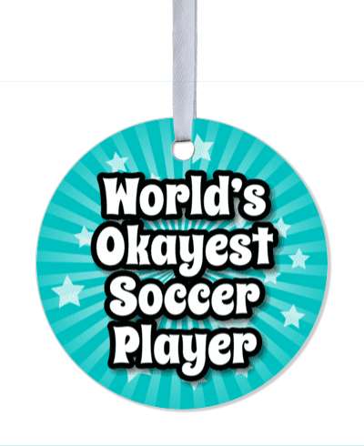starburst teal worlds okayest soccer player stickers, magnet
