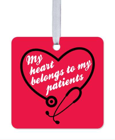 stethoscope heart silhouette red my heart belongs to my patients stickers, magnet