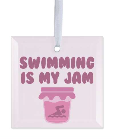 swimming is my jam wordplay funny swimming symbol in jar stickers, magnet