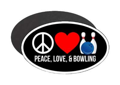 symbols peace love and bowling ball and pins stickers, magnet