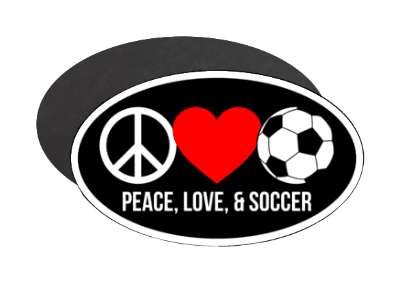symbols three peace love and soccer soccerball red heart stickers, magnet