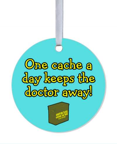 teal geocaching box one cache a day keeps the doctor away stickers, magnet