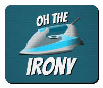teal oh the irony pun clothes iron stickers, magnet